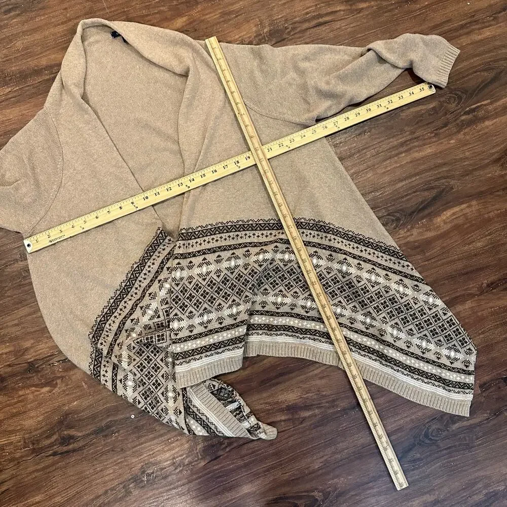 Lands End Open Front Fair Isle Cardigan Sweater Wool Blend LP PL L Petite 14 16